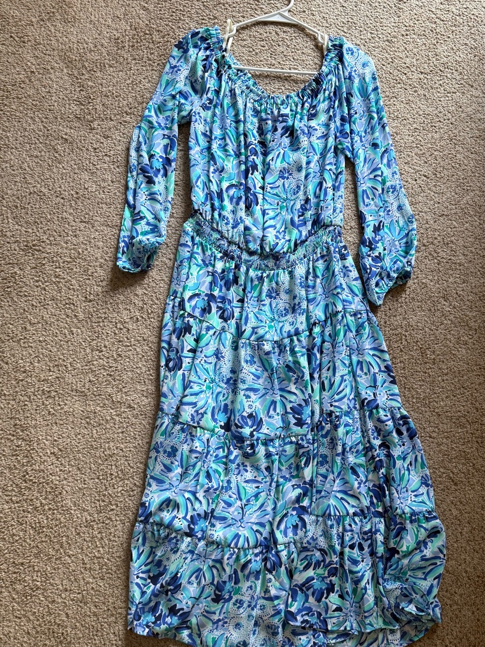 Lilly Pulitzer Blue & Aqua Floral Tiered Maxi Dress